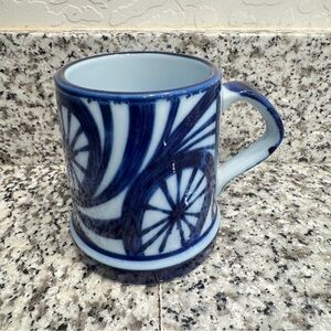 Nordic C.J. Peterson Hand Painted Blue & White Mug Japan Vintage Swirly